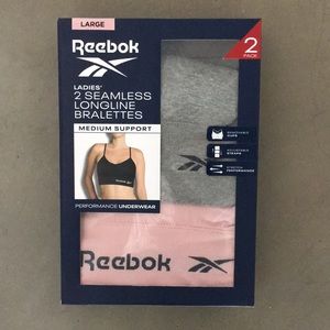 🆕Reebok 2 Seamless Longline Bralettes pink & grey